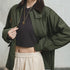 Retro Women's Corduroy Patchwork Jacket – Green Casual Lapel Hunting Style Spring Outerwear with Zipper